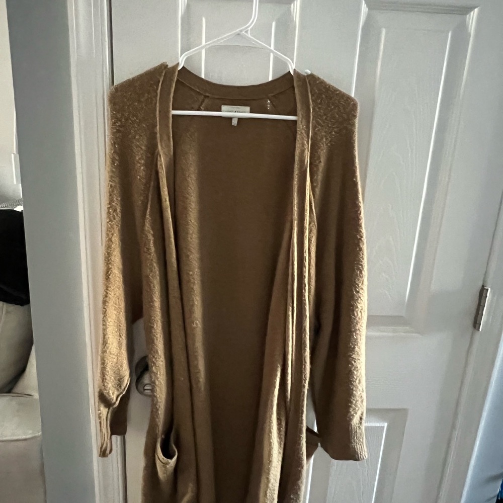 Lucky Brand Tan Cardigan Sweater Open Front Long Knit